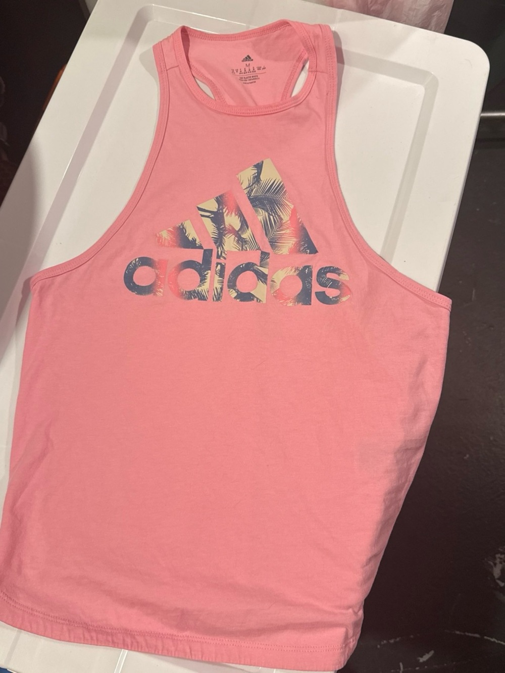 adidas Pink Tropical Logo Racerback Tank Top